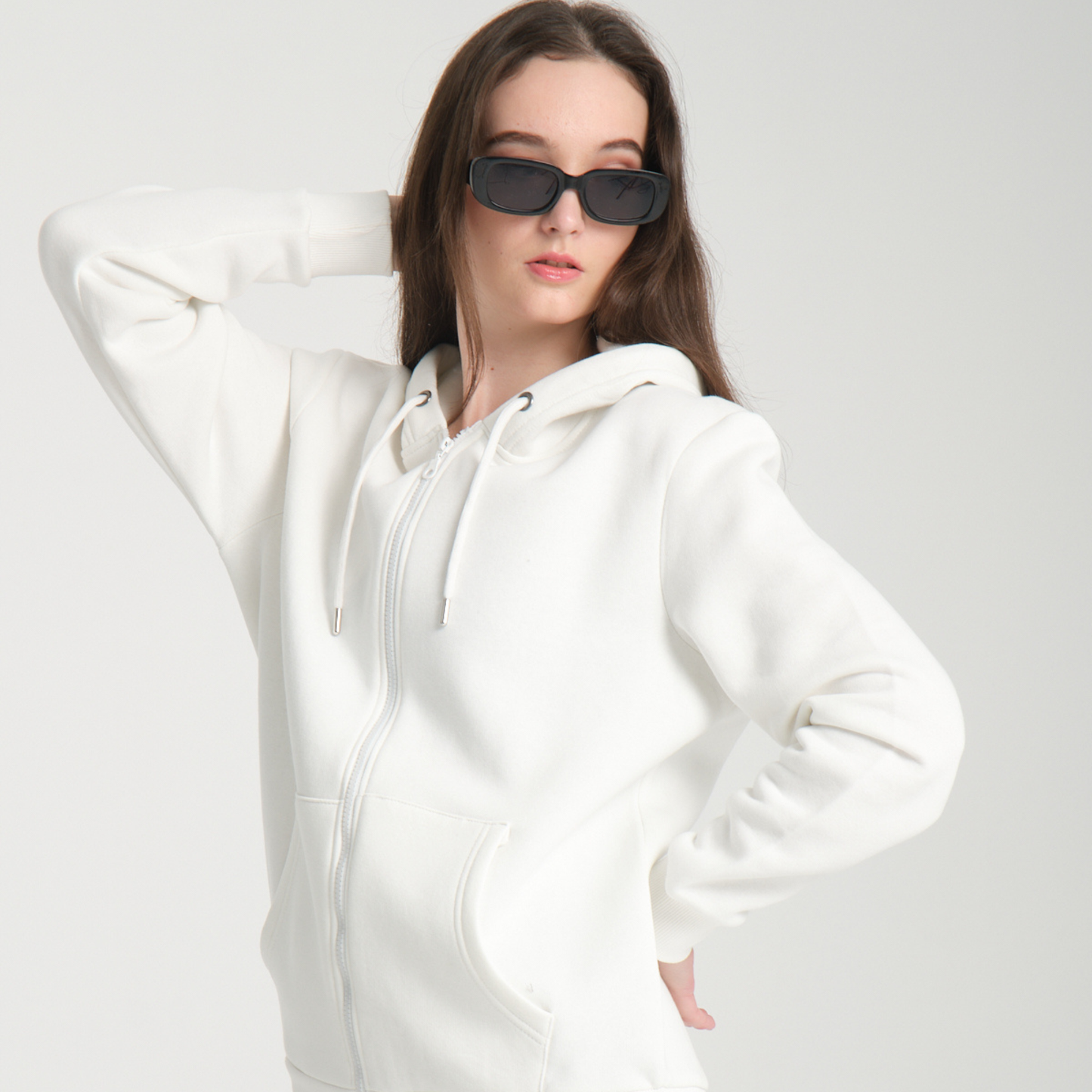 Felpa con Cappuccio e Cerniera White - Interno Felpato - Felpa 40 Donna