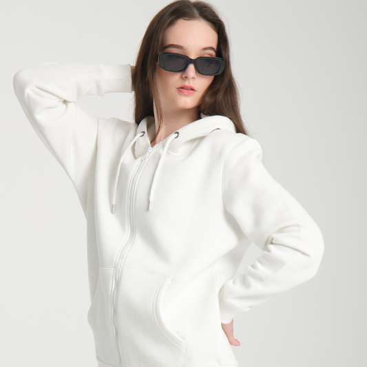 Felpa con Cappuccio e Cerniera White - Interno Felpato - Felpa 40 Donna