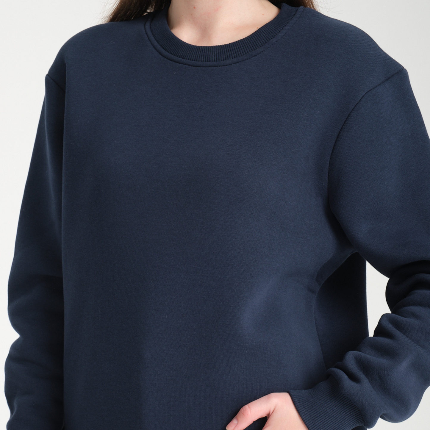 Felpa Blu Navy Basic Girocollo - Interno Felpato - Felpa 38 Donna