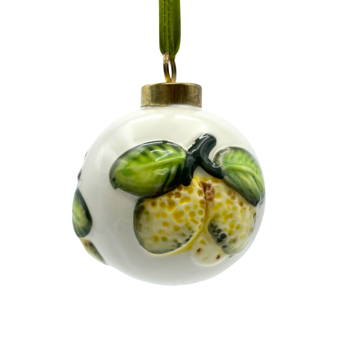 Pallina di Natale in Ceramica Bianca con Limoni 3D - 8,5 cm e 6cm - SF140