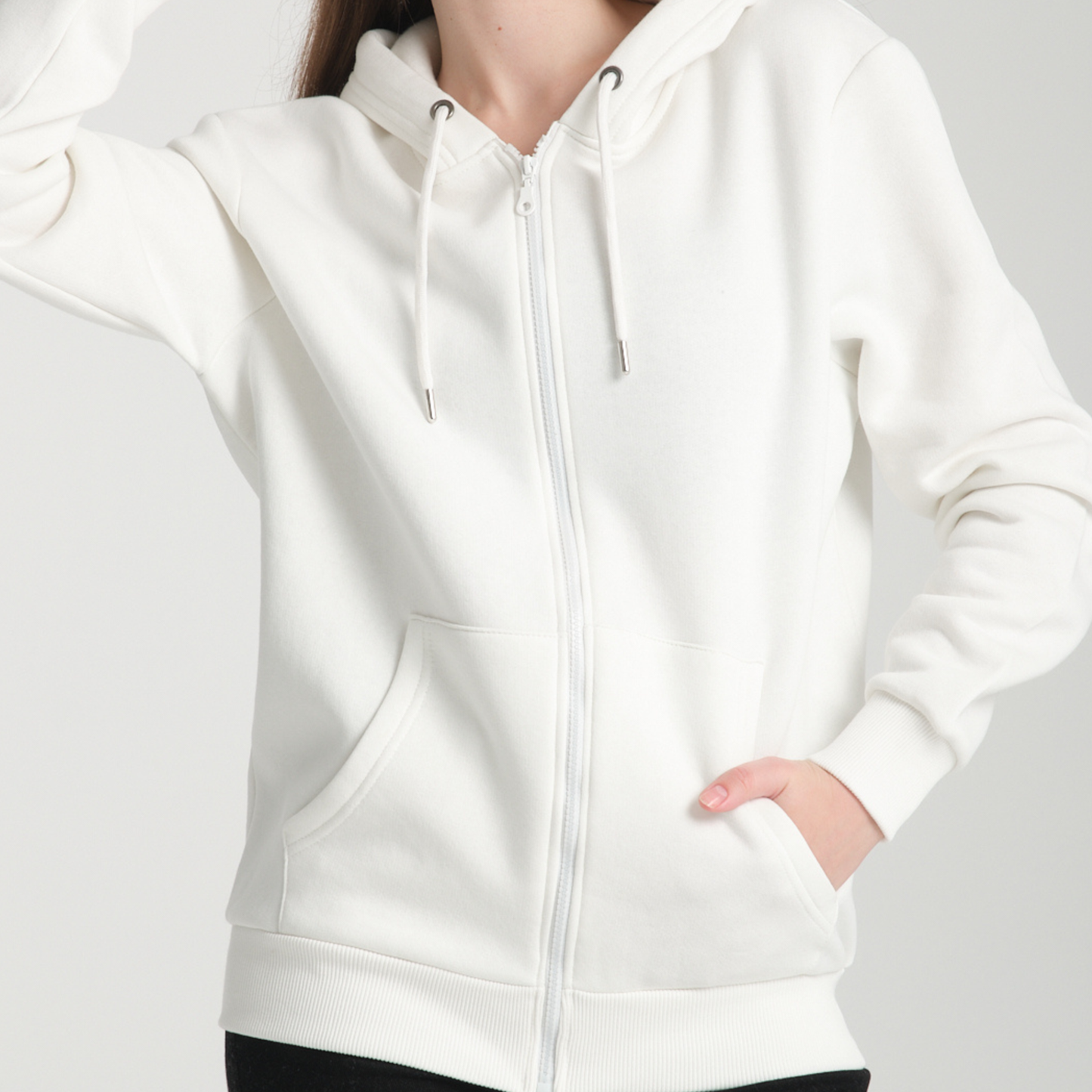 Felpa con Cappuccio e Cerniera White - Interno Felpato - Felpa 40 Donna