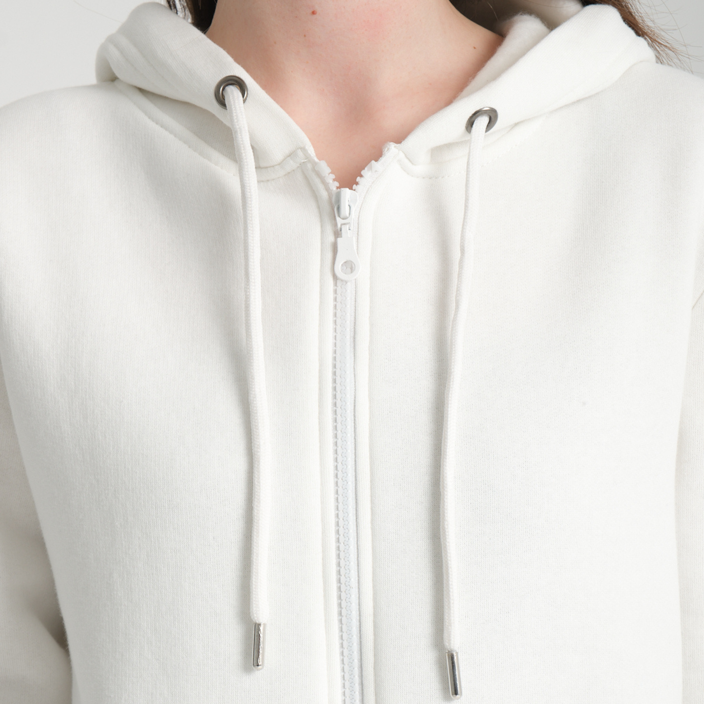 Felpa con Cappuccio e Cerniera White - Interno Felpato - Felpa 40 Donna