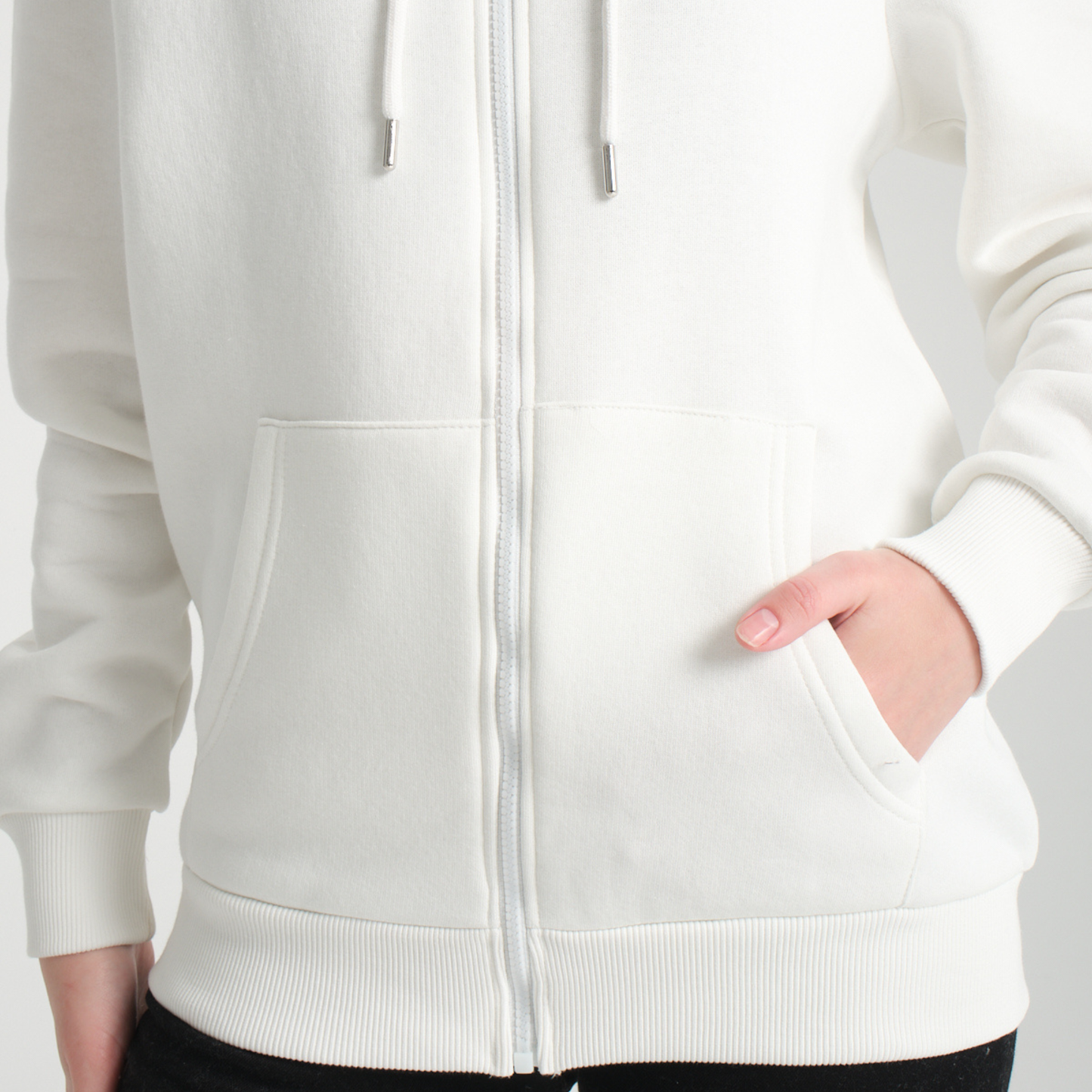 Felpa con Cappuccio e Cerniera White - Interno Felpato - Felpa 40 Donna