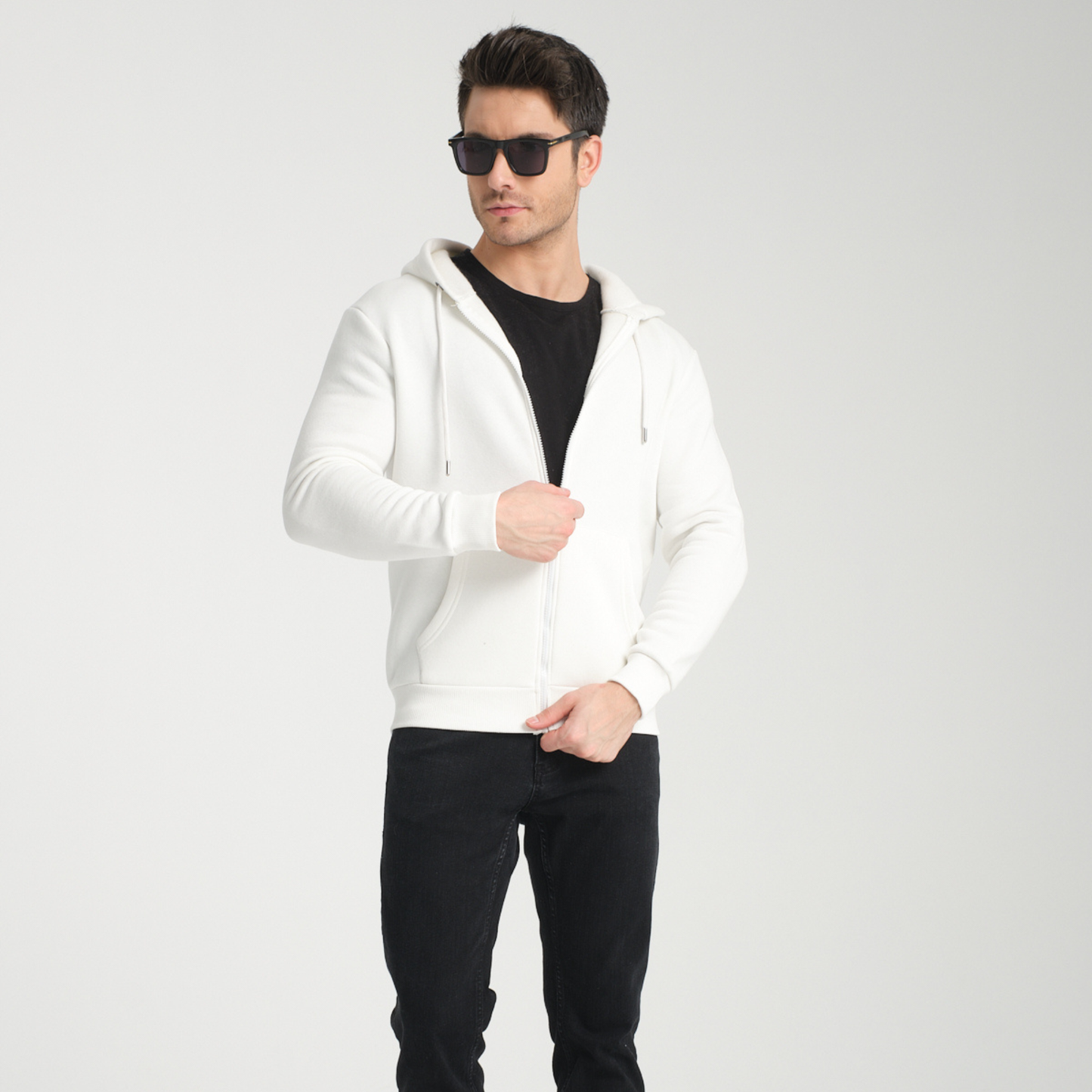 Felpa con Cappuccio e Cerniera White - Interno Felpato - Felpa 40