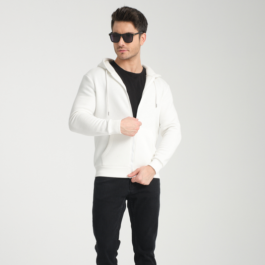 Felpa con Cappuccio e Cerniera White - Interno Felpato - Felpa 40