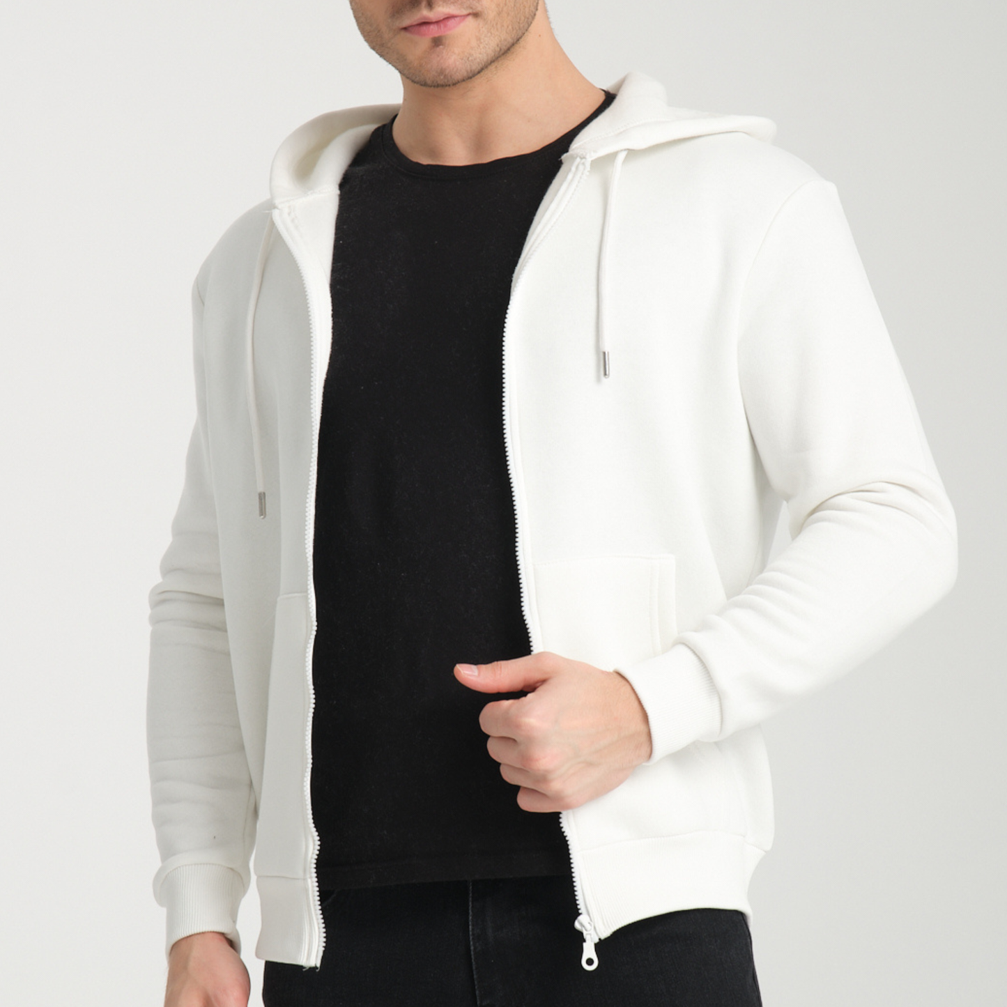 Felpa con Cappuccio e Cerniera White - Interno Felpato - Felpa 40