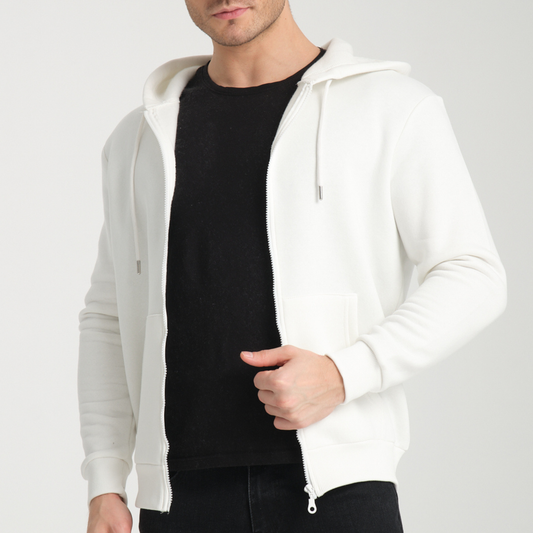 Felpa con Cappuccio e Cerniera White - Interno Felpato - Felpa 40