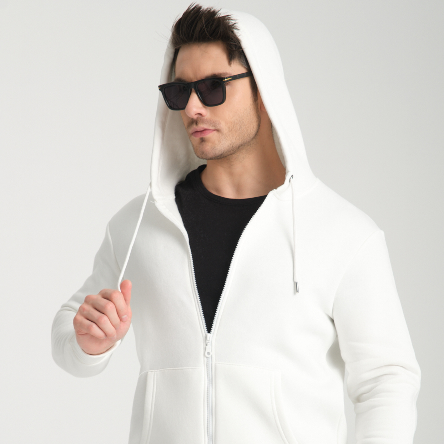 Felpa con Cappuccio e Cerniera White - Interno Felpato - Felpa 40