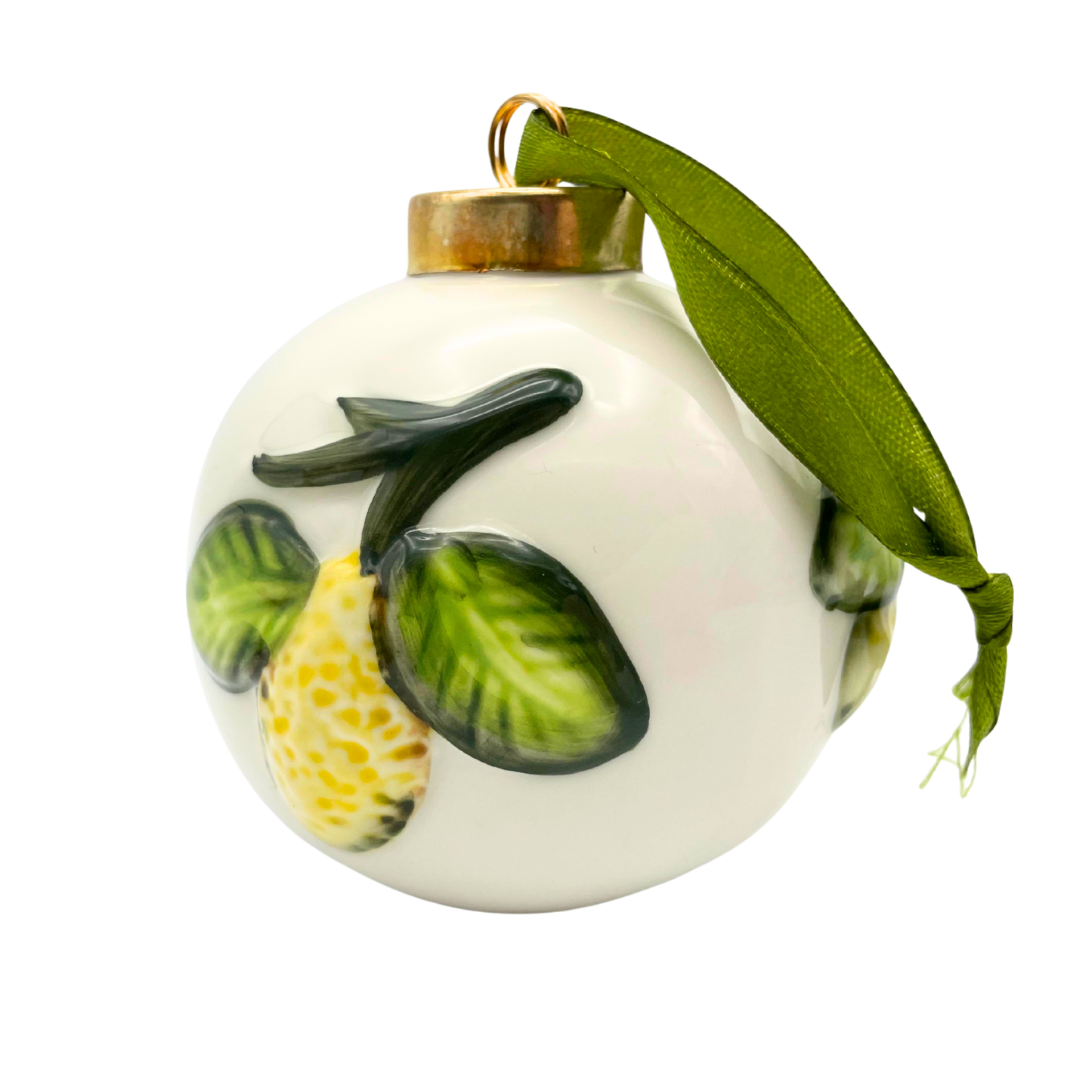 Pallina di Natale in Ceramica Bianca con Limoni 3D - 8,5 cm e 6cm - SF140