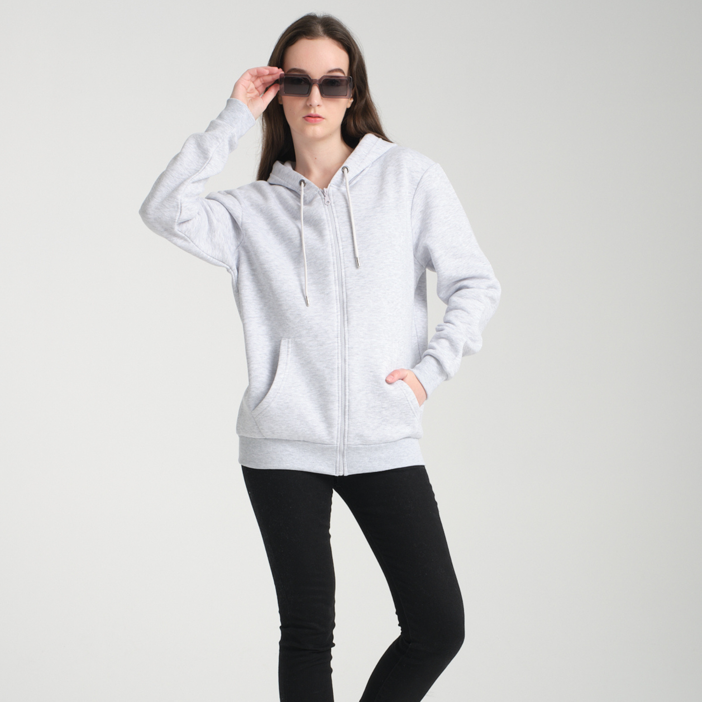Felpa con Cappuccio e Cerniera Snow Melange - Interno Felpato - Felpa 40 Donna