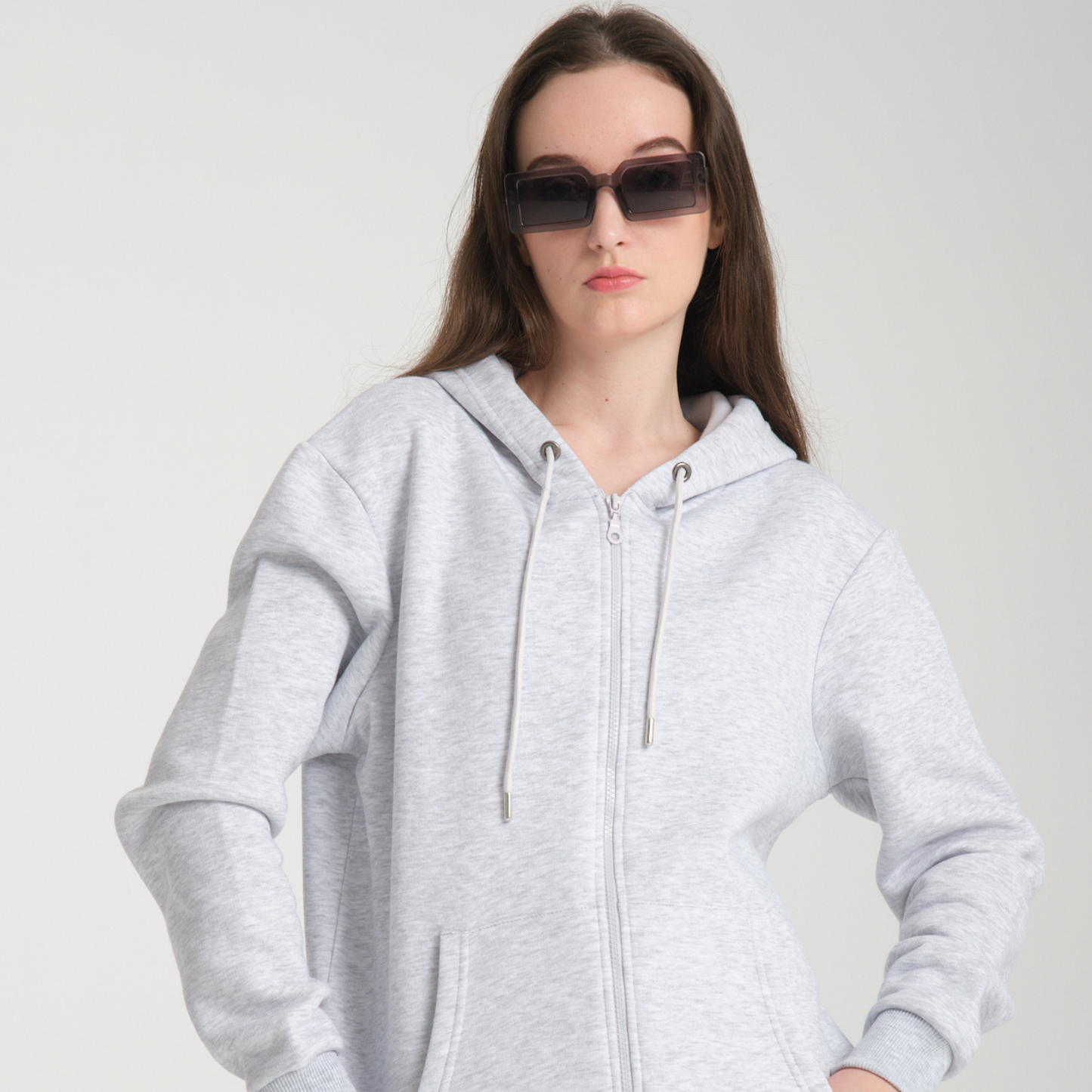 Felpa con Cappuccio e Cerniera Snow Melange - Interno Felpato - Felpa 40 Donna