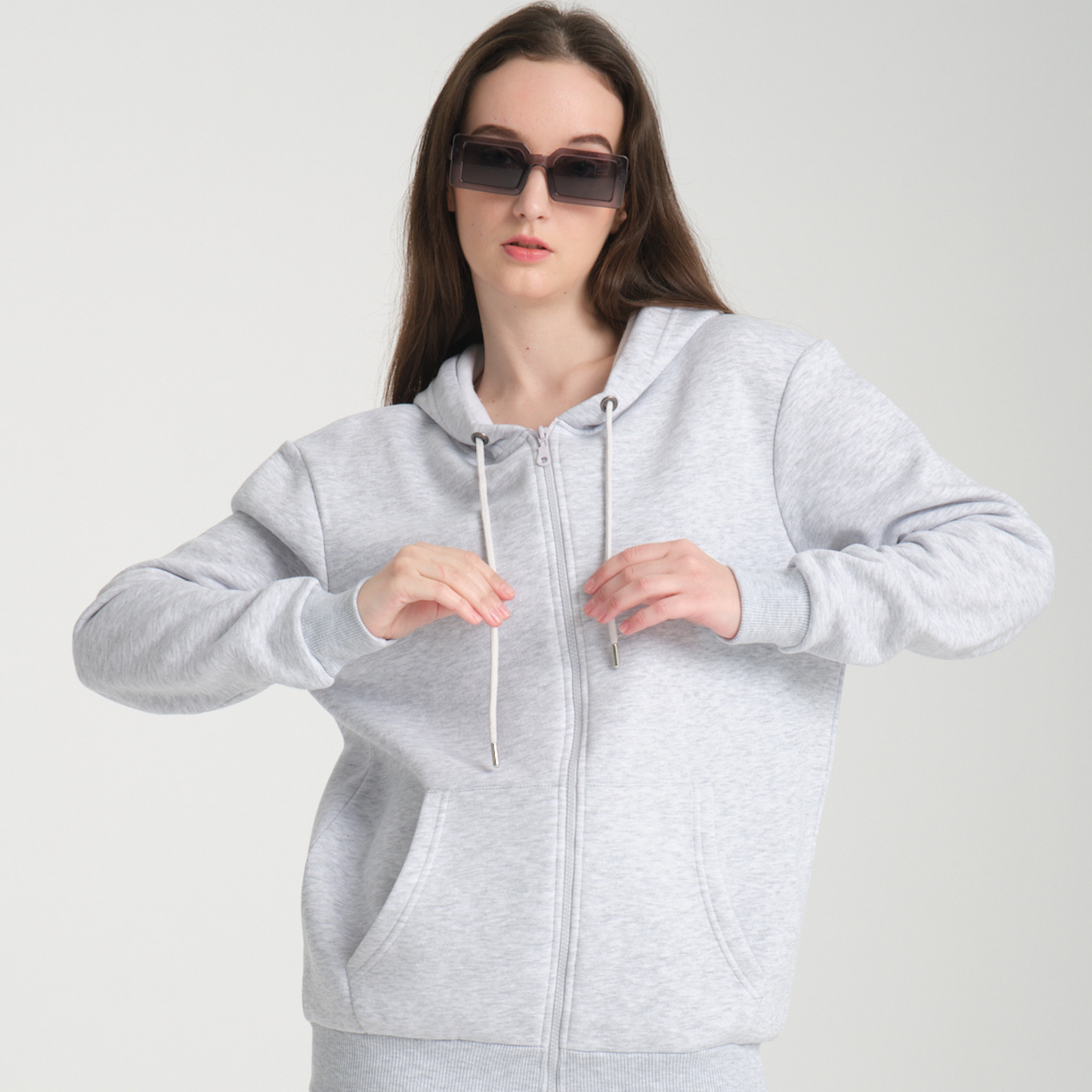 Felpa con Cappuccio e Cerniera Snow Melange - Interno Felpato - Felpa 40 Donna