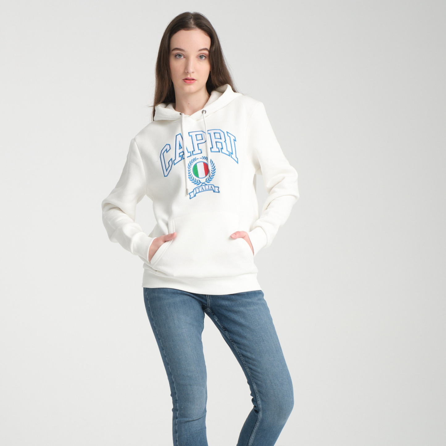 Felpa con Cappuccio Hoodie Capri White - Interno Felpato - Felpa 23 Donna