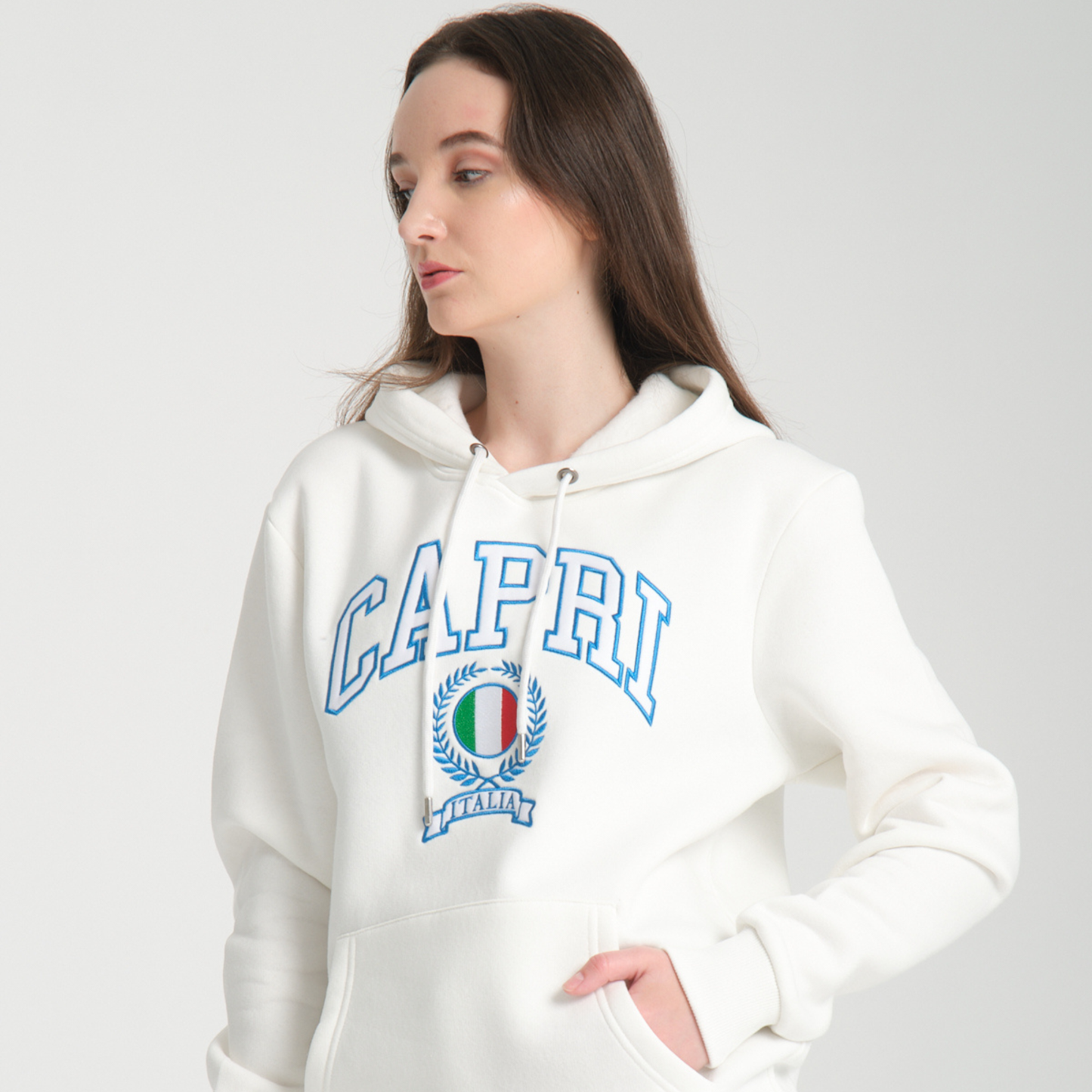 Felpa con Cappuccio Hoodie Capri White - Interno Felpato - Felpa 23 Donna
