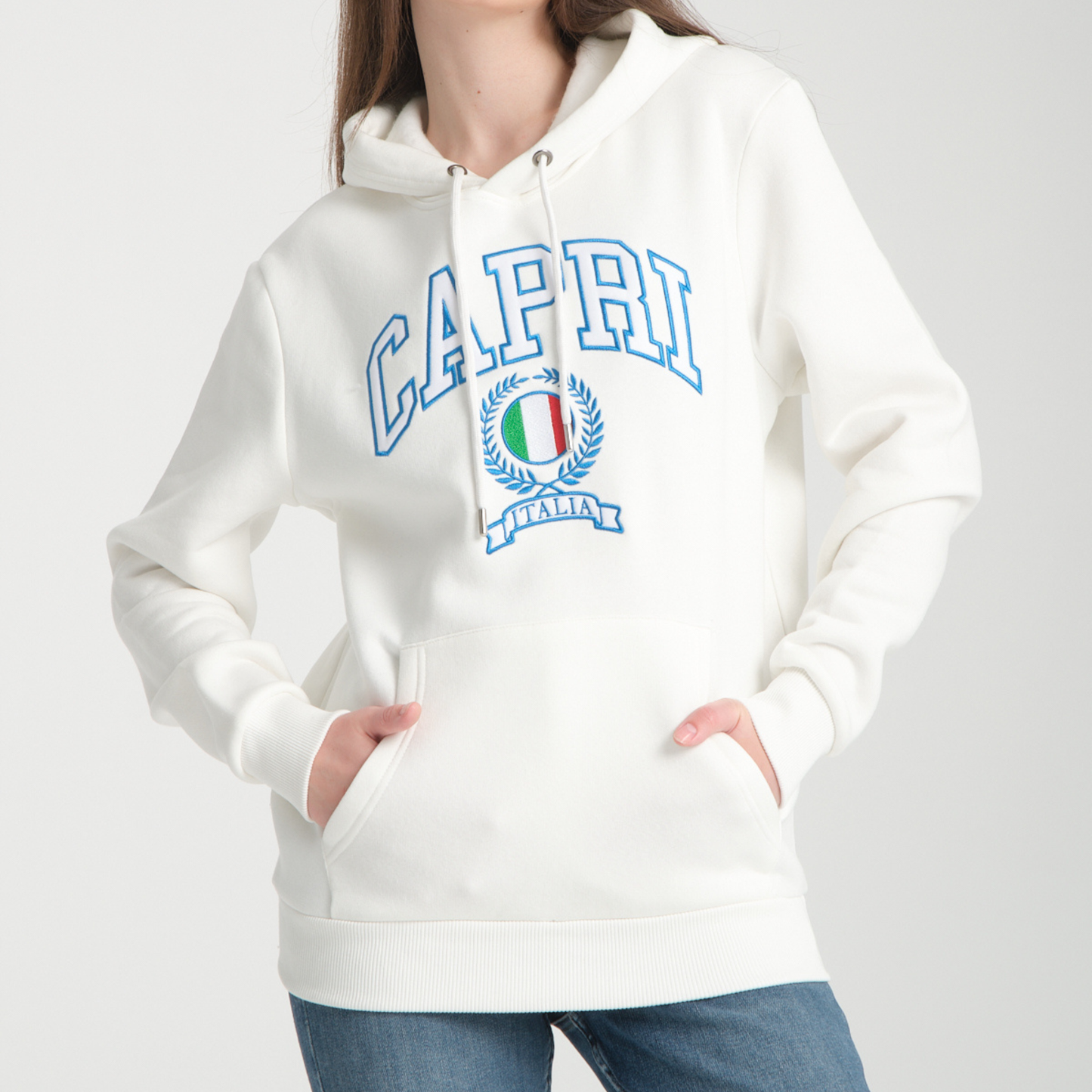 Felpa con Cappuccio Hoodie Capri White - Interno Felpato - Felpa 23 Donna