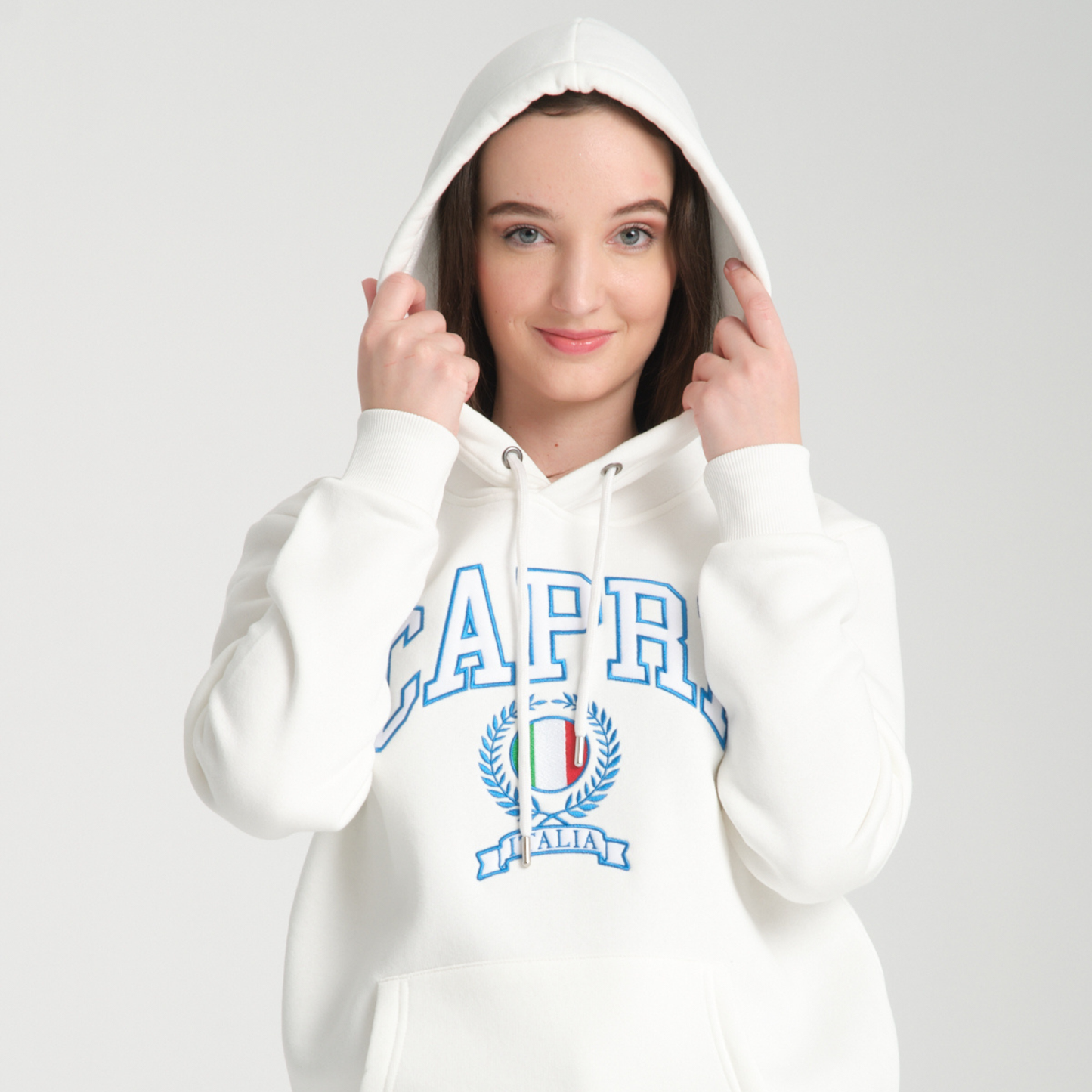 Felpa con Cappuccio Hoodie Capri White - Interno Felpato - Felpa 23 Donna