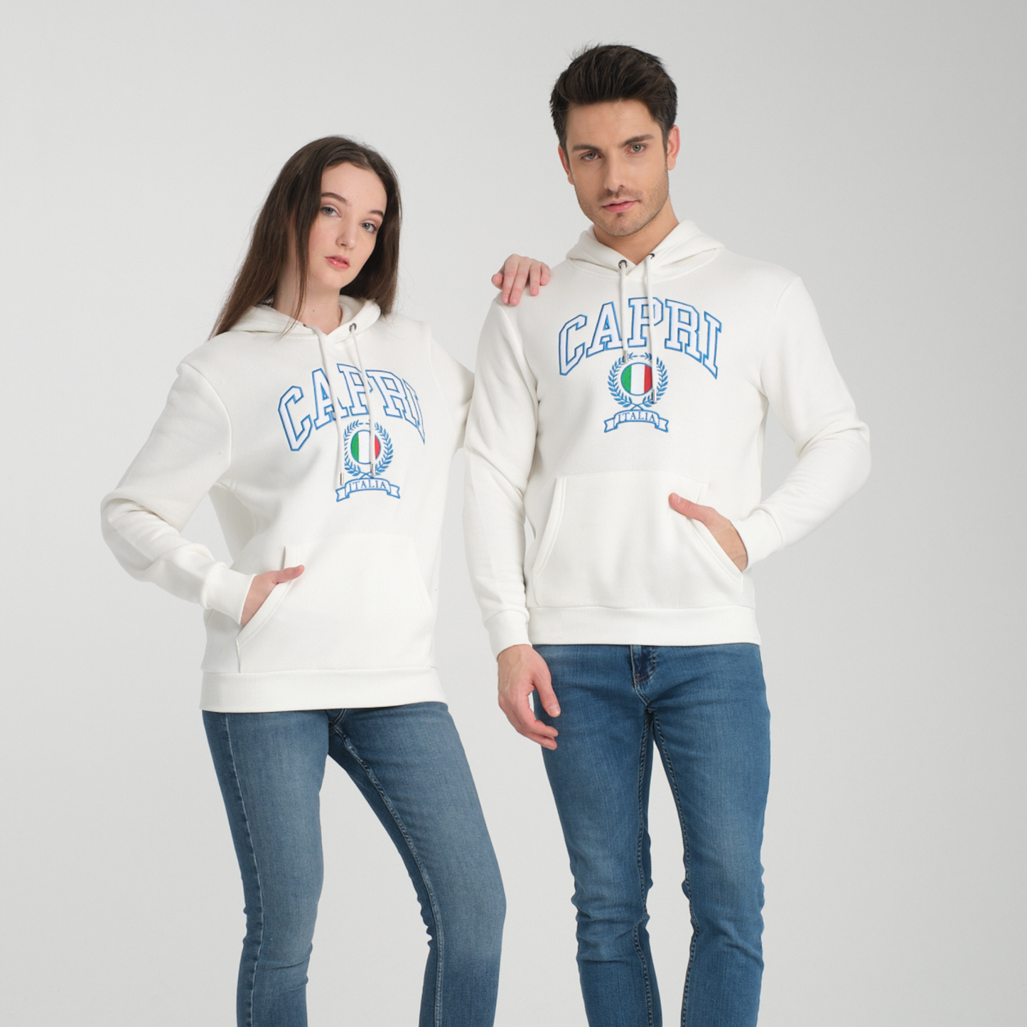 Felpa con Cappuccio Hoodie Capri White - Interno Felpato - Felpa 23 Donna