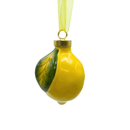Pallina di Natale in Ceramica a Forma di Limone Piccola - 6 x 8,5 cm - SF25