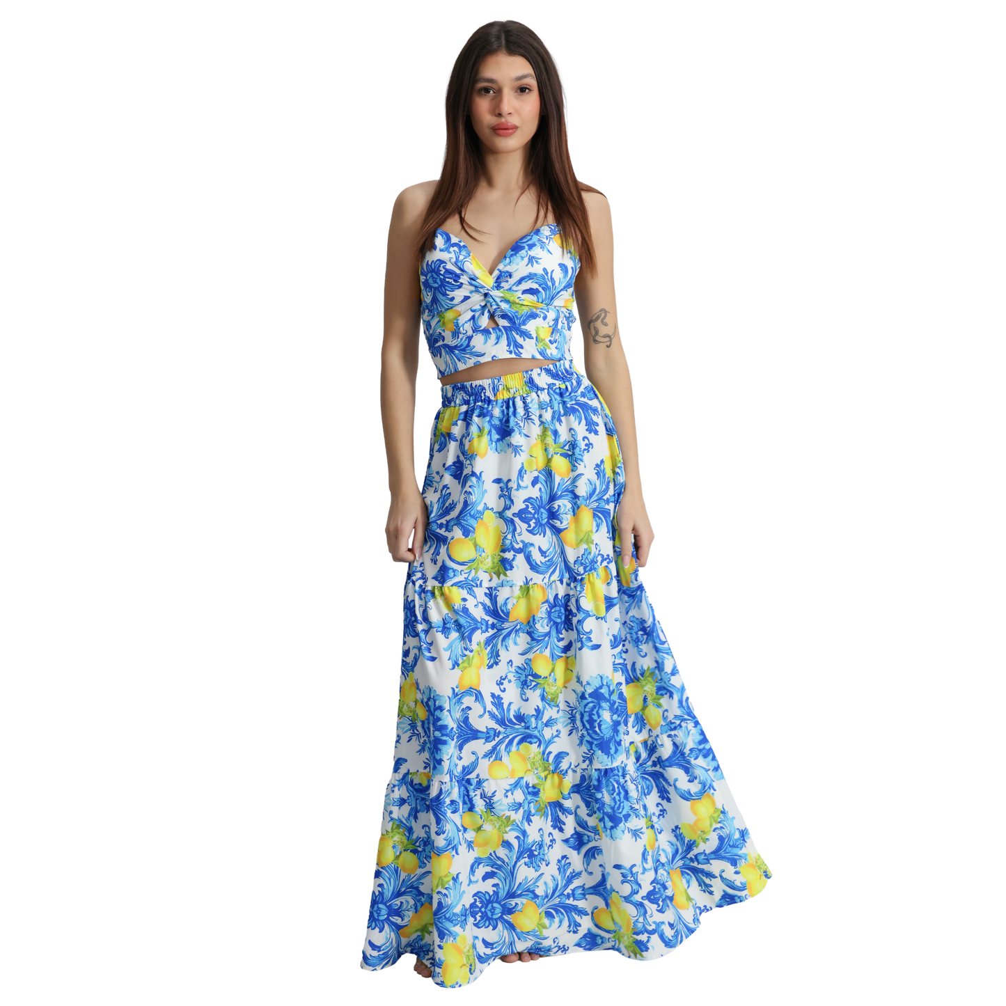 Completo set coordinato top e gonna lunga con fantasie diverse - VEST194