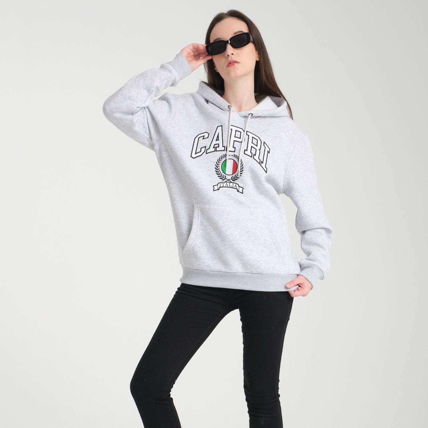 Felpa con Cappuccio Hoodie Capri Snow Melange – Interno Felpato - Felpa 23 Donna