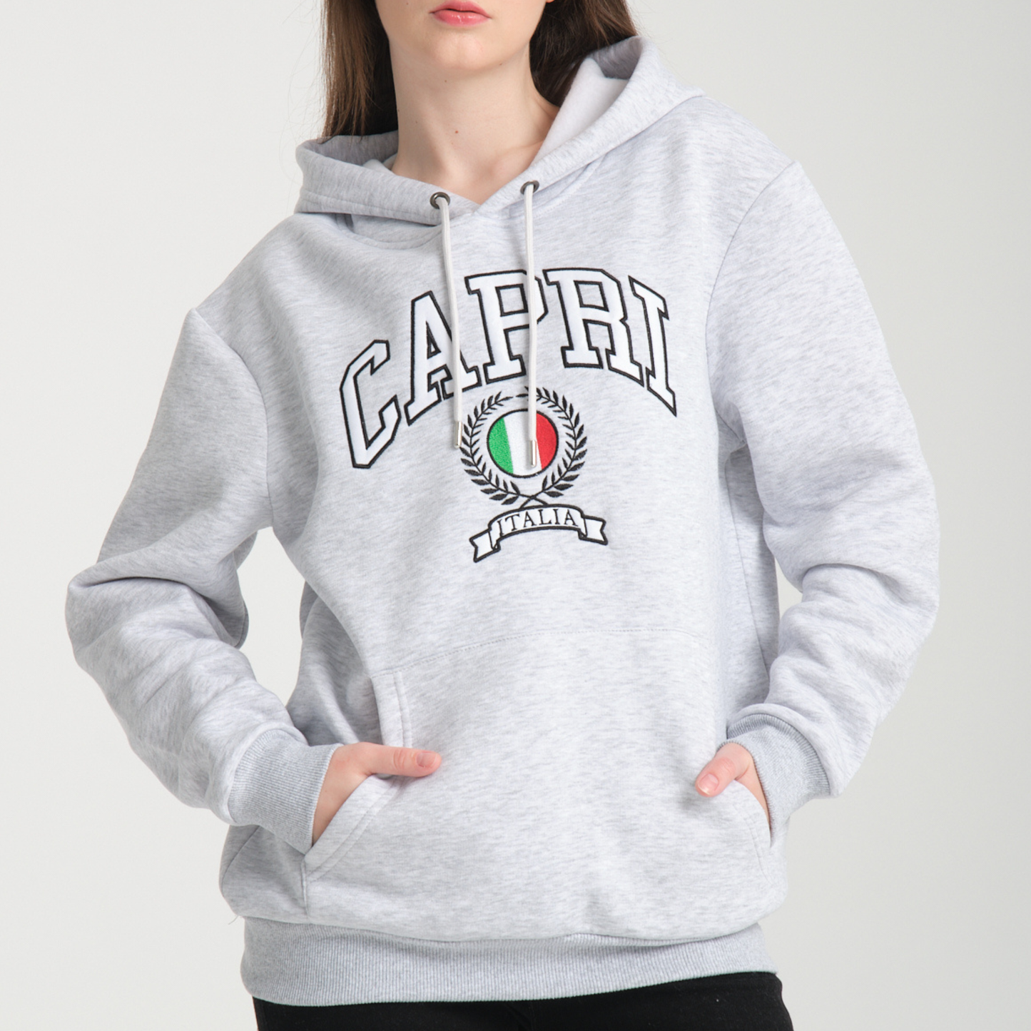Felpa con Cappuccio Hoodie Capri Snow Melange – Interno Felpato - Felpa 23 Donna
