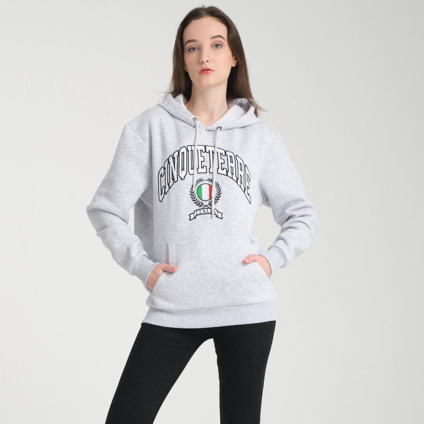 Felpa con Cappuccio Hoodie Cinque Terre Snow Melange - Interno Felpato - Felpa 26 Donna