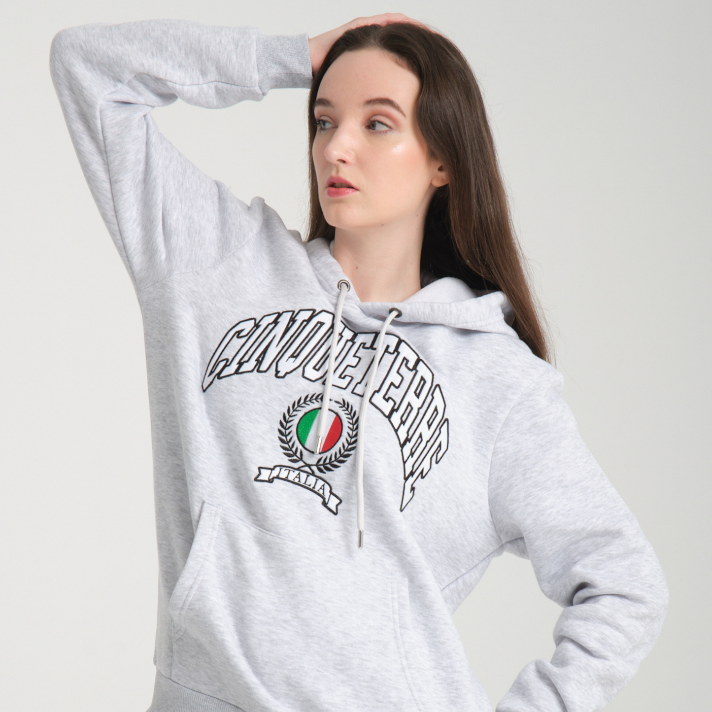 Felpa con Cappuccio Hoodie Cinque Terre Snow Melange - Interno Felpato - Felpa 26 Donna