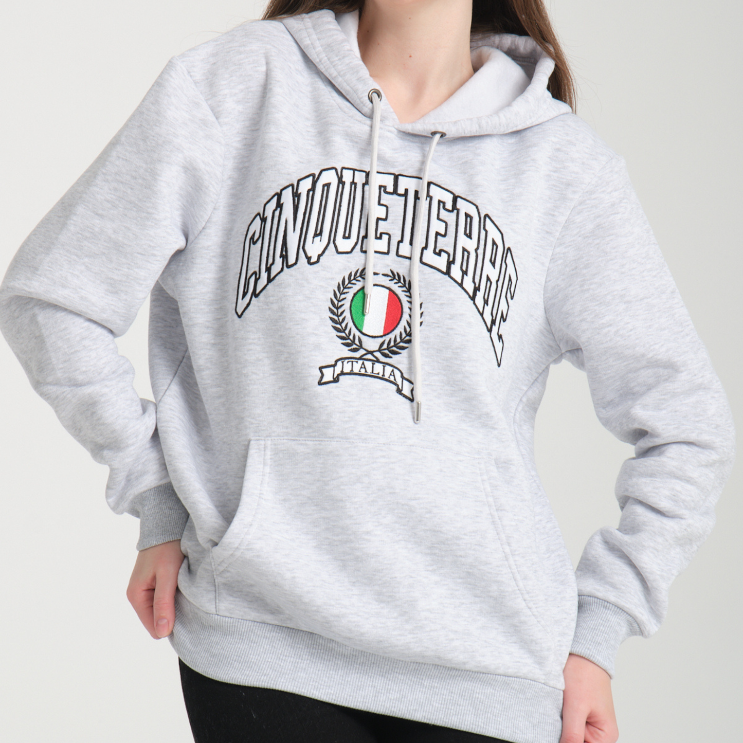 Felpa con Cappuccio Hoodie Cinque Terre Snow Melange - Interno Felpato - Felpa 26 Donna