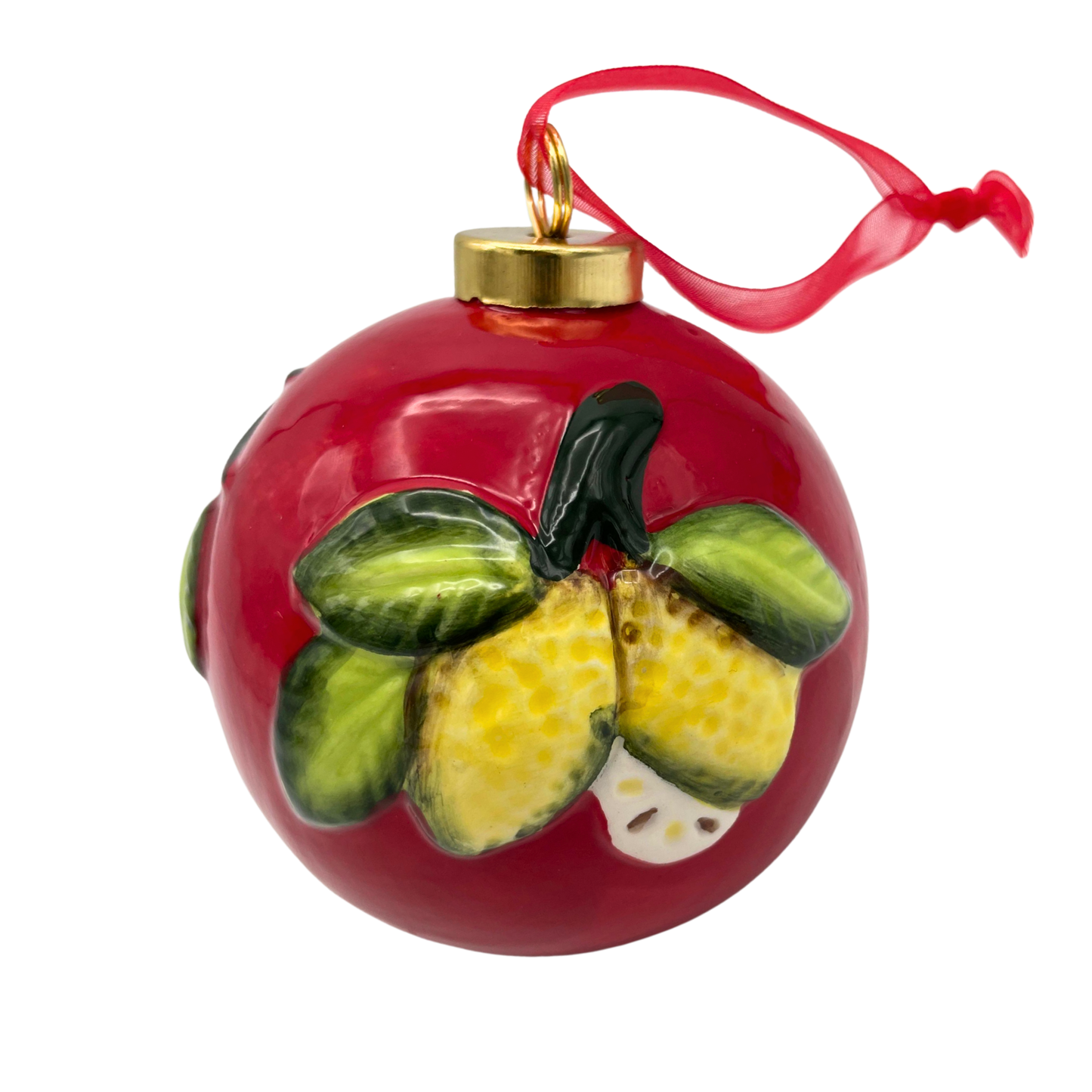 Pallina di Natale in Ceramica Rossa con Limoni 3D - 8,5 cm - SF140