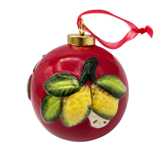 Pallina di Natale in Ceramica Rossa con Limoni 3D - 8,5 cm - SF140