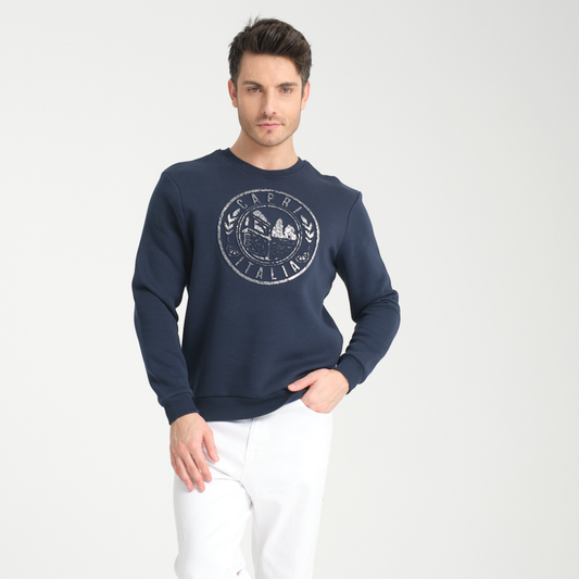 Felpa Girocollo Capri Blu Navy - Interno Felpato - Felpa 42