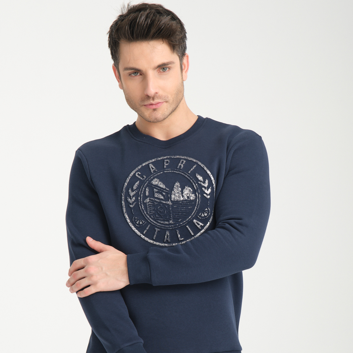 Felpa Girocollo Capri Blu Navy - Interno Felpato - Felpa 42