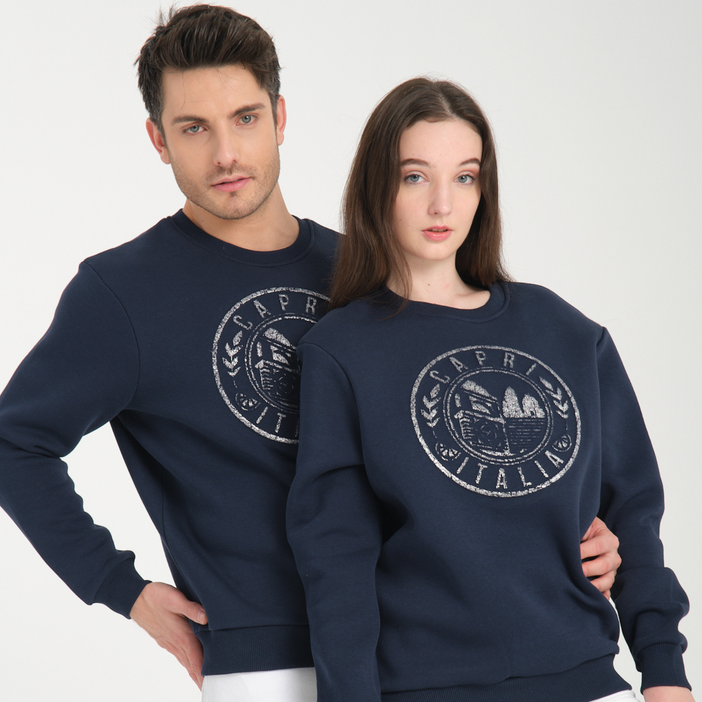 Felpa Girocollo Capri Blu Navy - Interno Felpato - Felpa 42 Donna