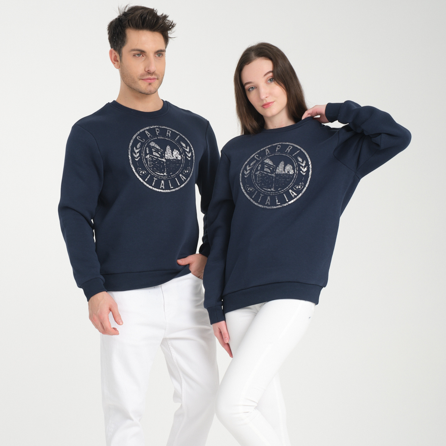 Felpa Girocollo Capri Blu Navy - Interno Felpato - Felpa 42 Donna