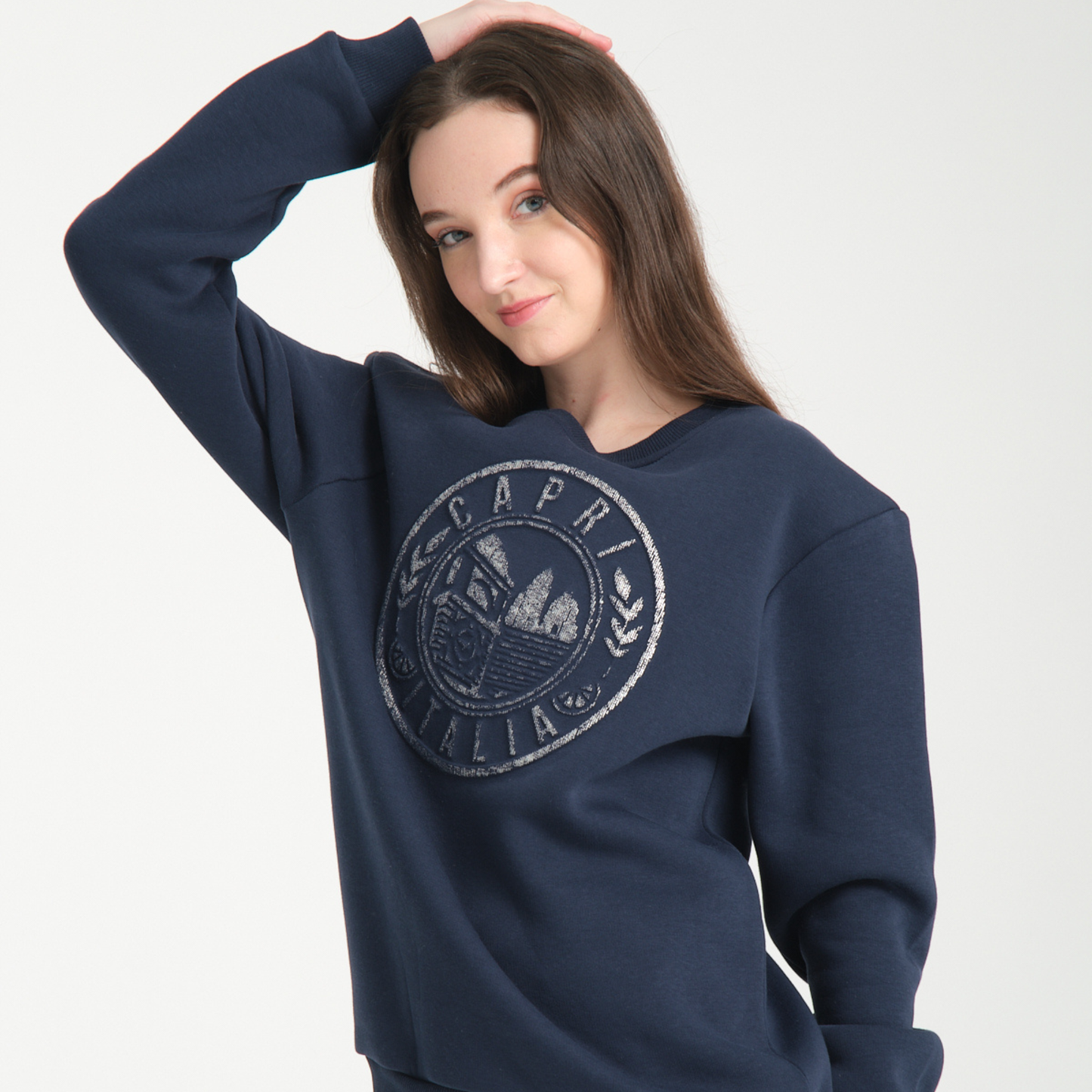 Felpa Girocollo Capri Blu Navy - Interno Felpato - Felpa 42 Donna