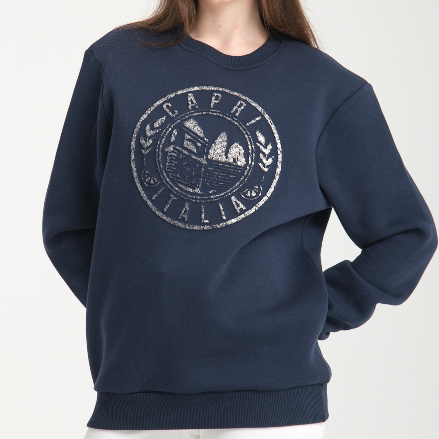 Felpa Girocollo Capri Blu Navy - Interno Felpato - Felpa 42 Donna