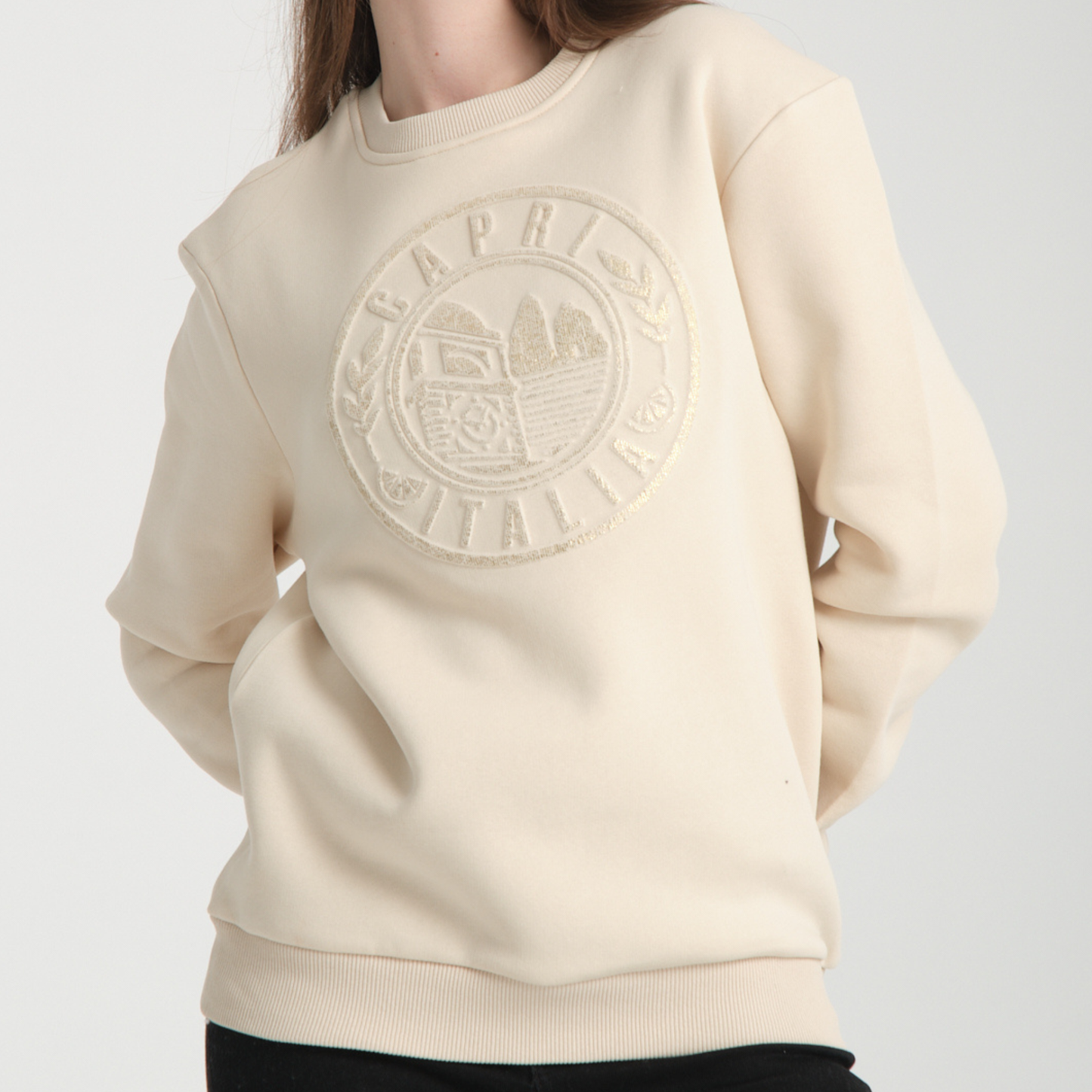 Felpa Girocollo Capri Yellow Butter - Interno Felpato - Felpa 42 Donna