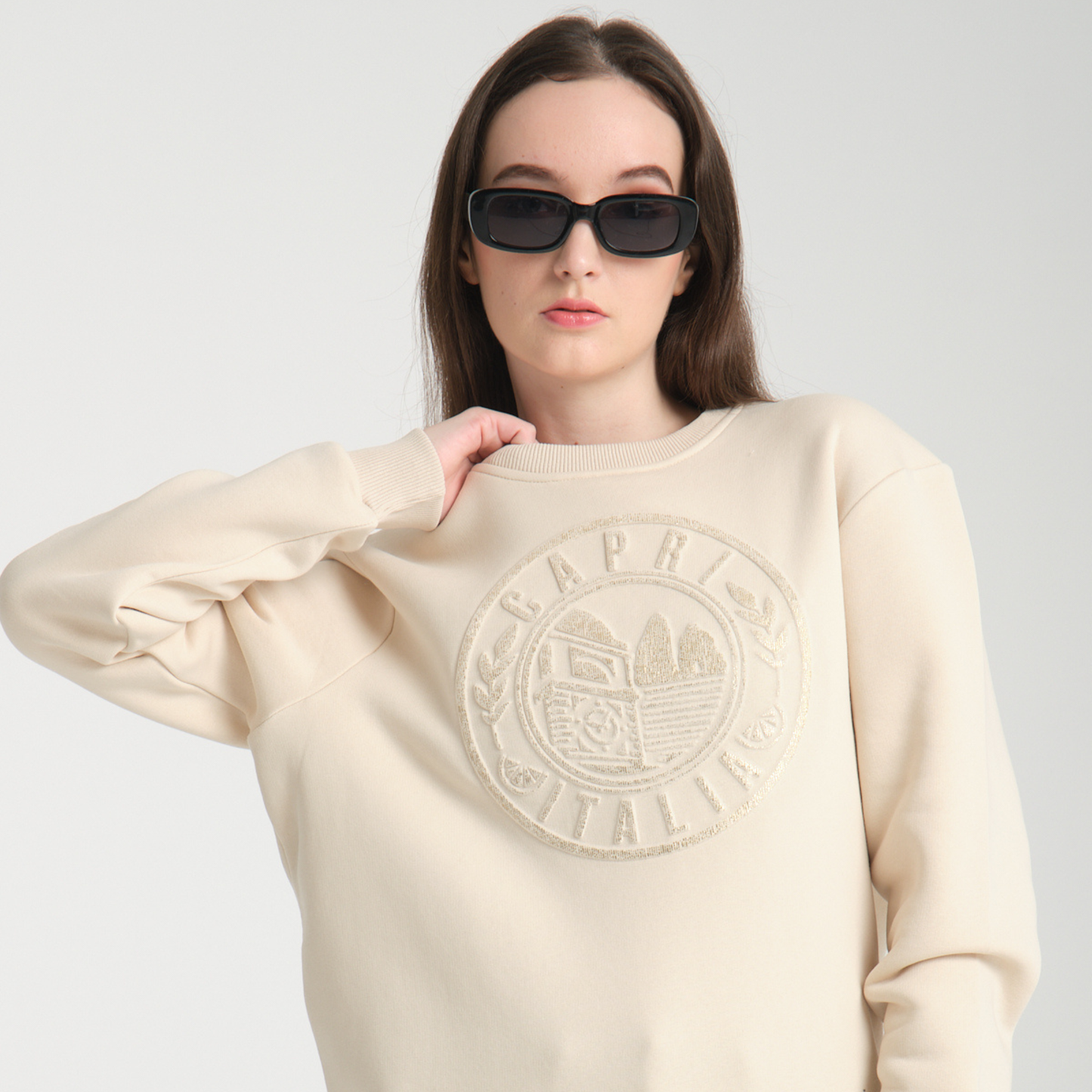 Felpa Girocollo Capri Yellow Butter - Interno Felpato - Felpa 42 Donna