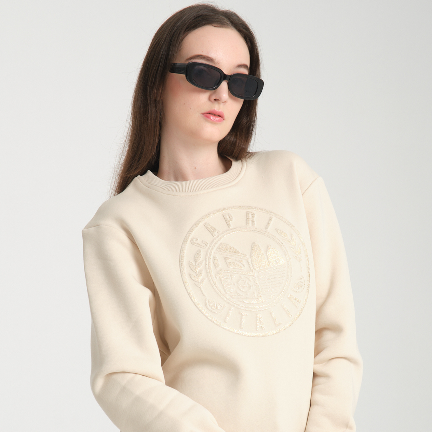 Felpa Girocollo Capri Yellow Butter - Interno Felpato - Felpa 42 Donna