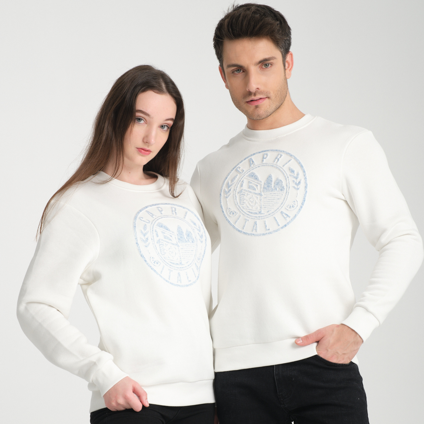 Felpa Girocollo Capri White - Interno Felpato - Felpa 42 Donna