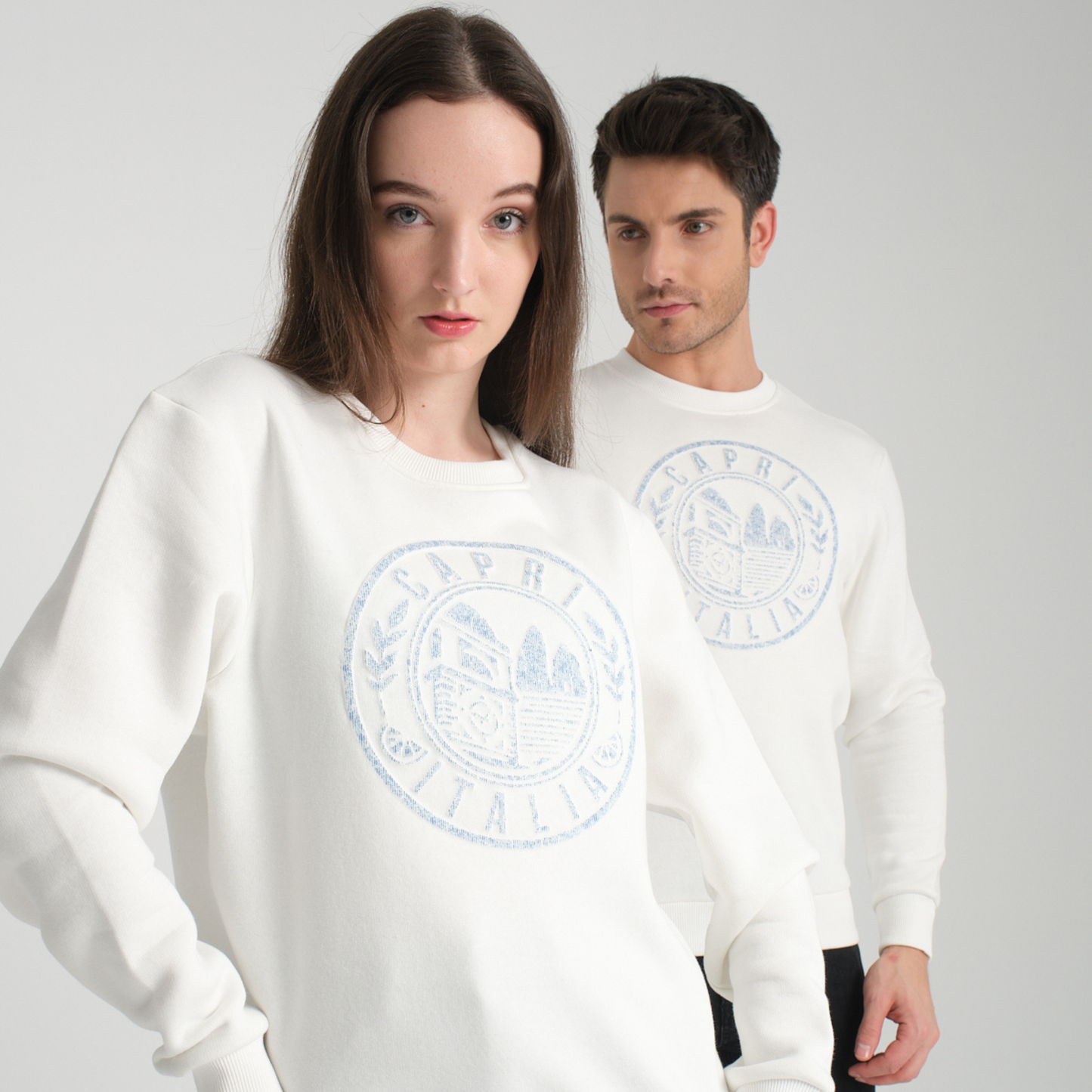 Felpa Girocollo Capri White - Interno Felpato - Felpa 42 Donna