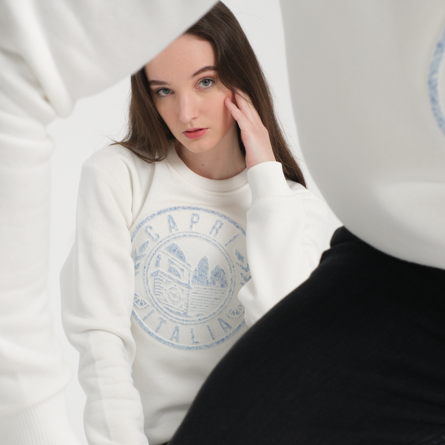 Felpa Girocollo Capri White - Interno Felpato - Felpa 42 Donna