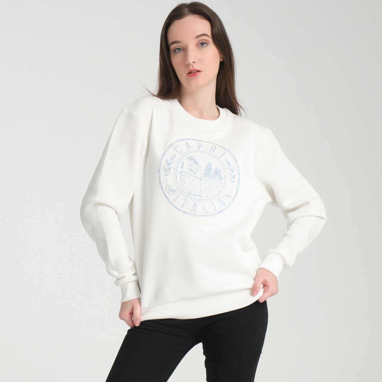 Felpa Girocollo Capri White - Interno Felpato - Felpa 42 Donna