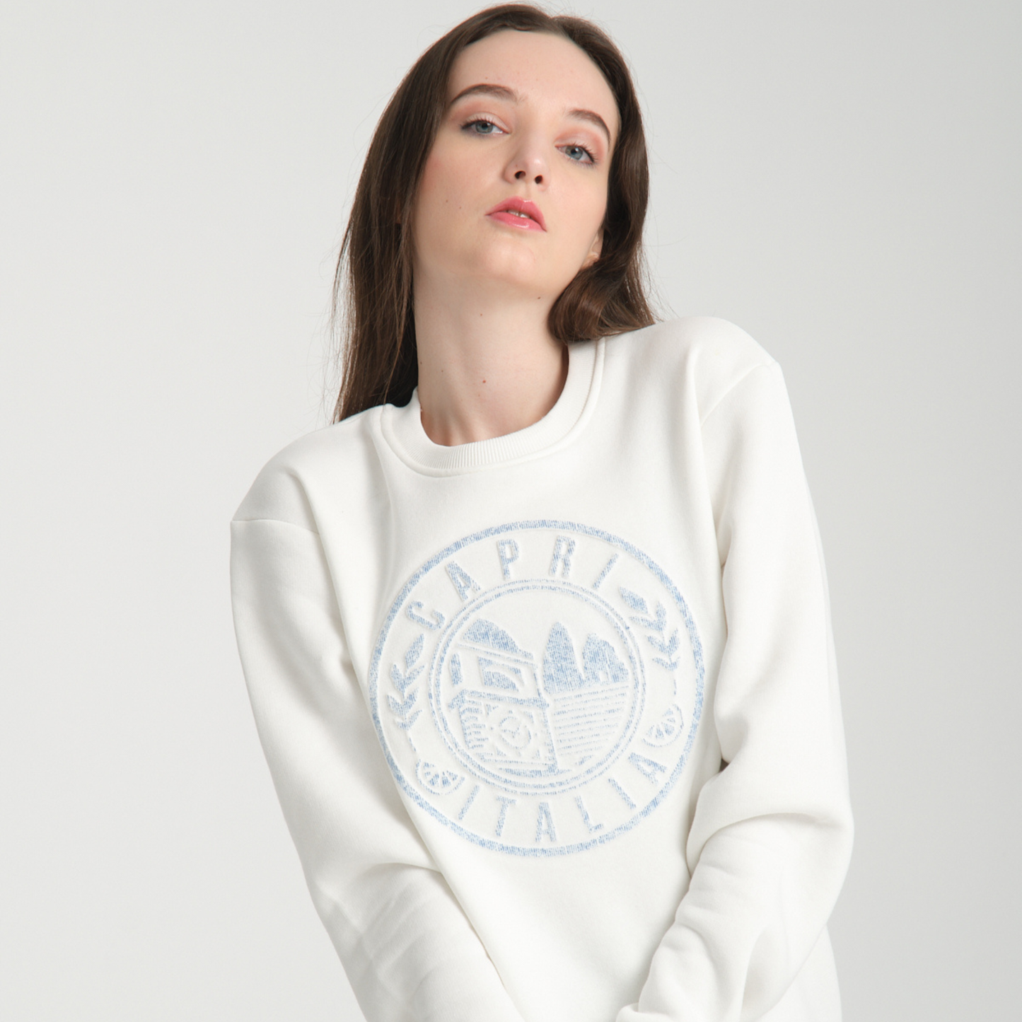 Felpa Girocollo Capri White - Interno Felpato - Felpa 42 Donna