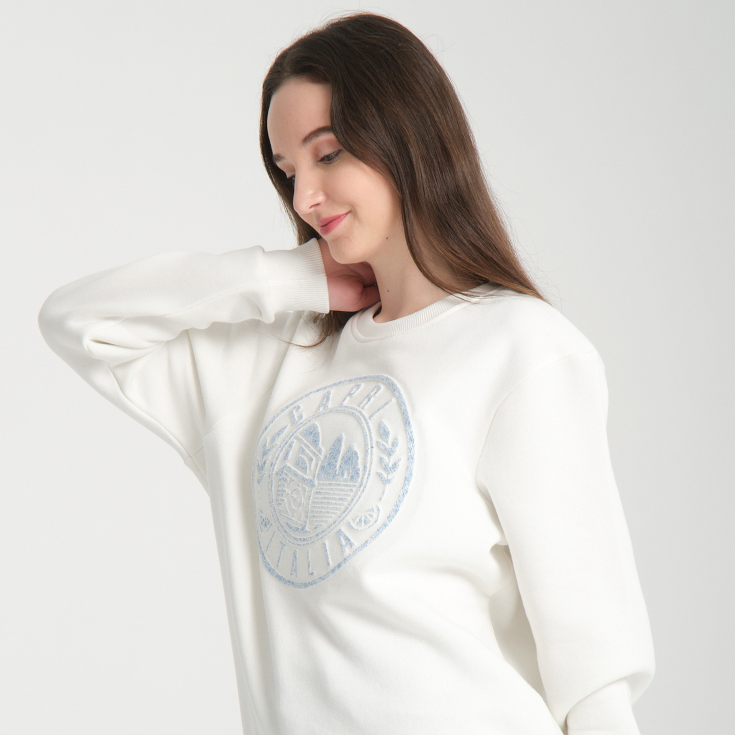 Felpa Girocollo Capri White - Interno Felpato - Felpa 42 Donna