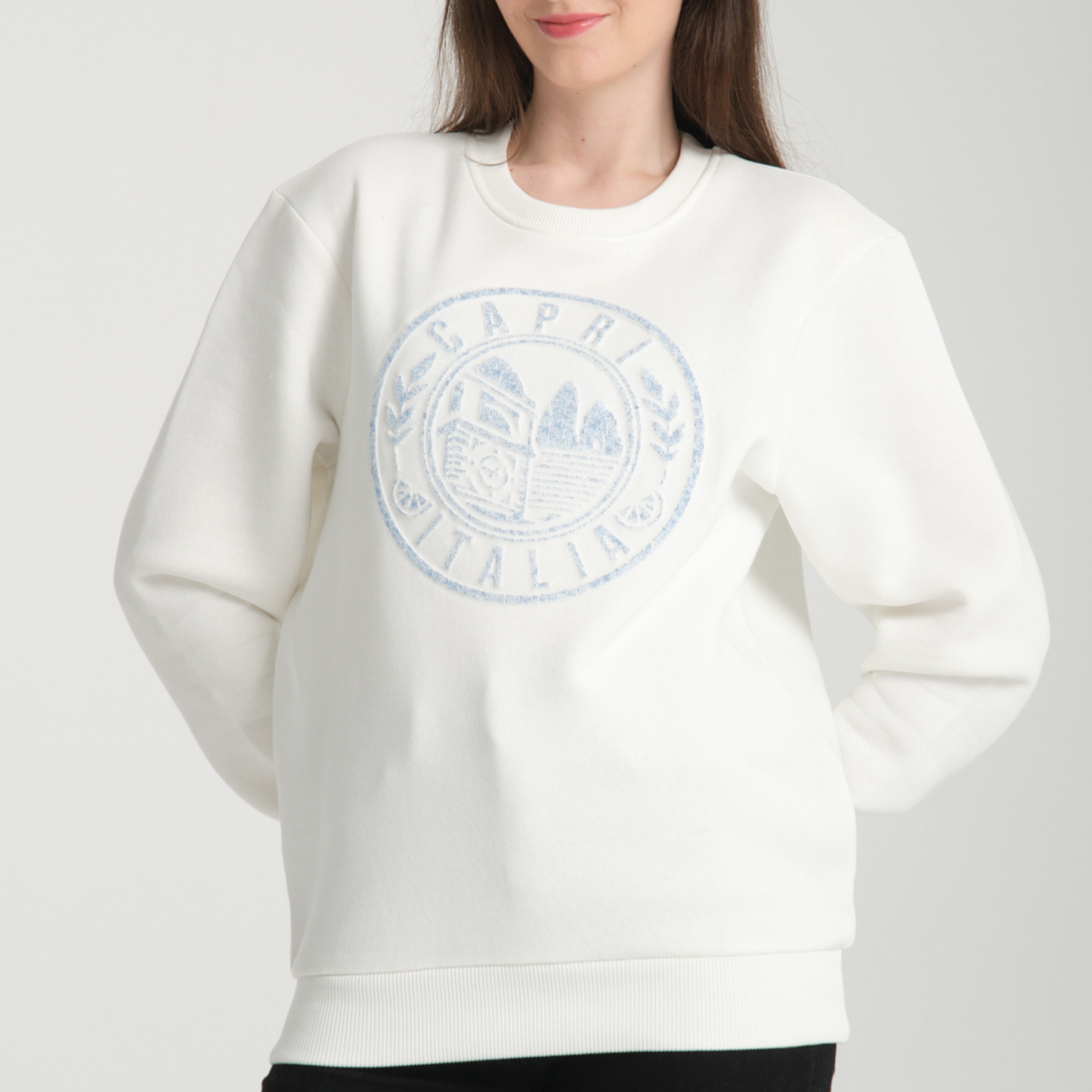 Felpa Girocollo Capri White - Interno Felpato - Felpa 42 Donna