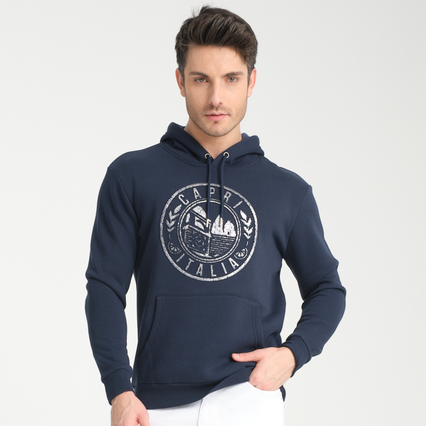 Felpa con Cappuccio Hoodie Capri Blu Navy - Interno Felpato - Felpa 43