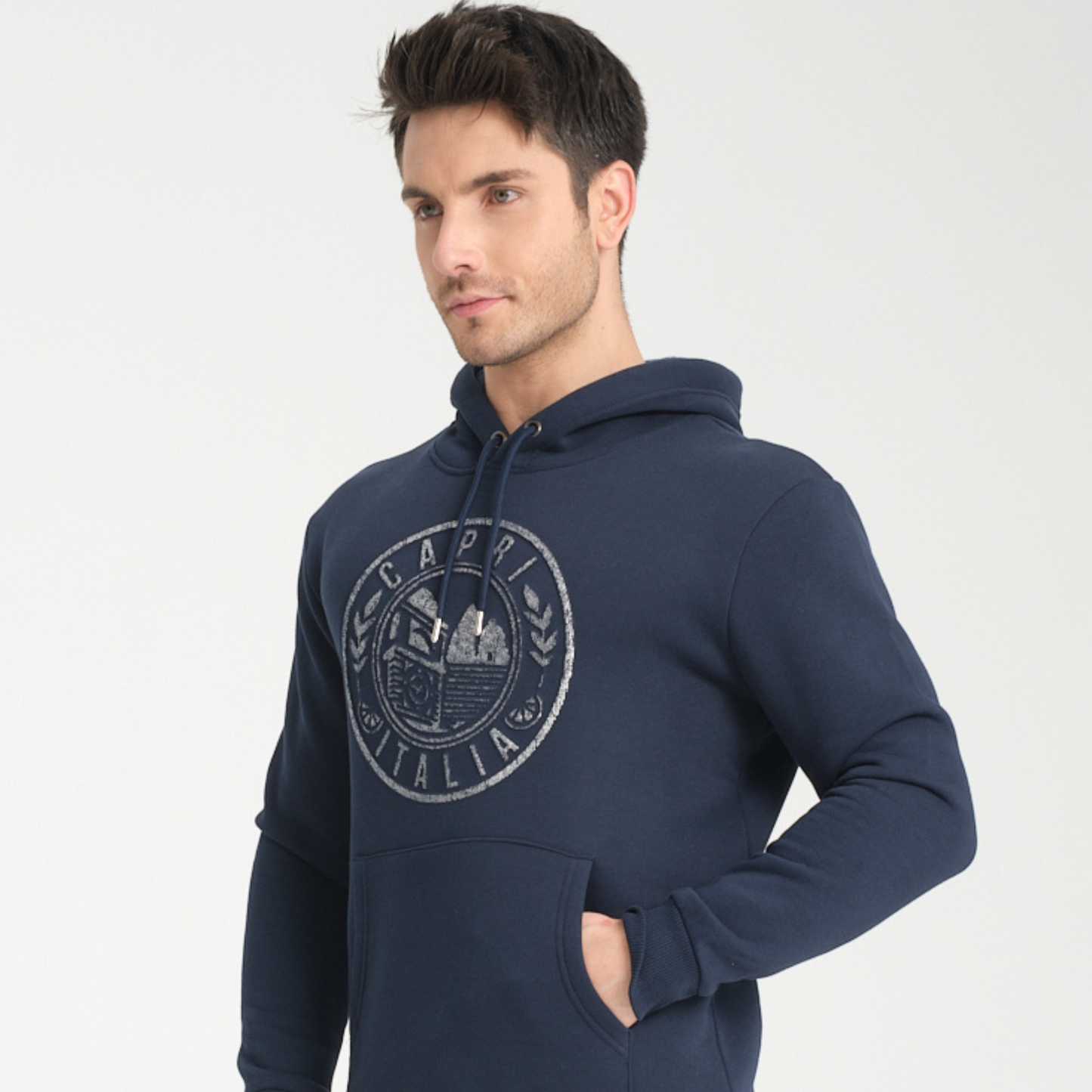 Felpa con Cappuccio Hoodie Capri Blu Navy - Interno Felpato - Felpa 43