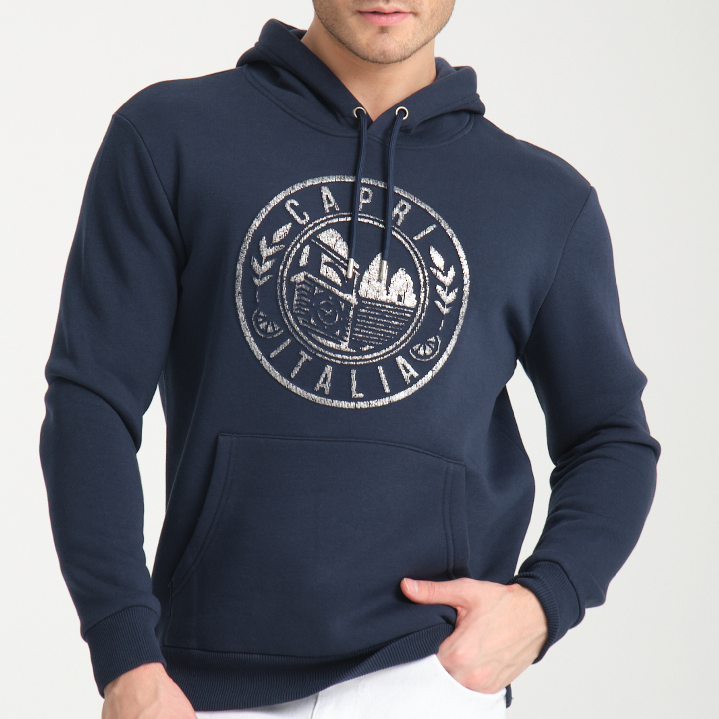 Felpa con Cappuccio Hoodie Capri Blu Navy - Interno Felpato - Felpa 43