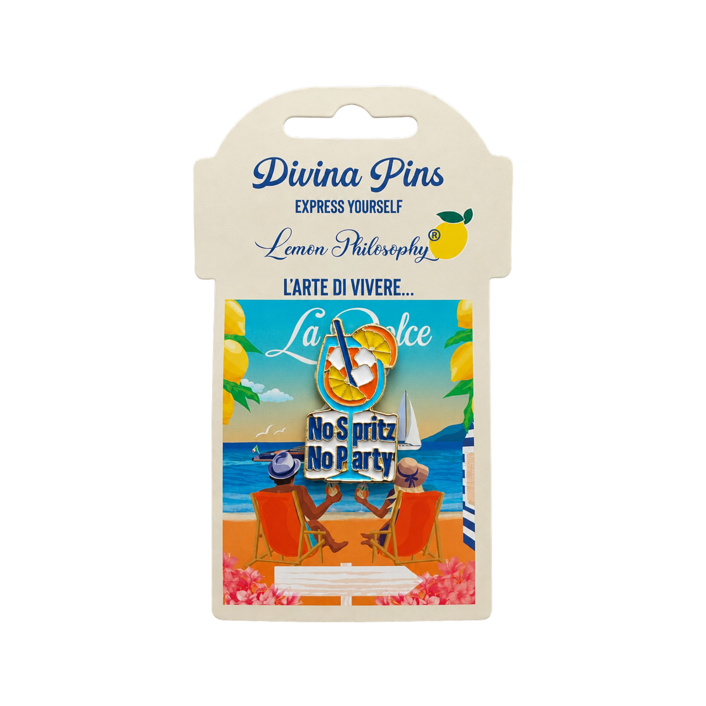 Spilla Italiana - "NO SPRITZ NO PARTY" - Icona Mediterranea - #25